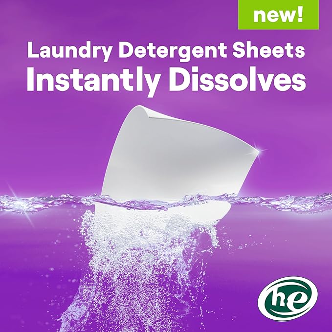Seventh Generation Laundry Detergent Sheets, Up to 64 Loads, Fresh Lavender Scent, Removes Tough Stains, 0% Dyes and Artificial Fragrances, Safer for your family