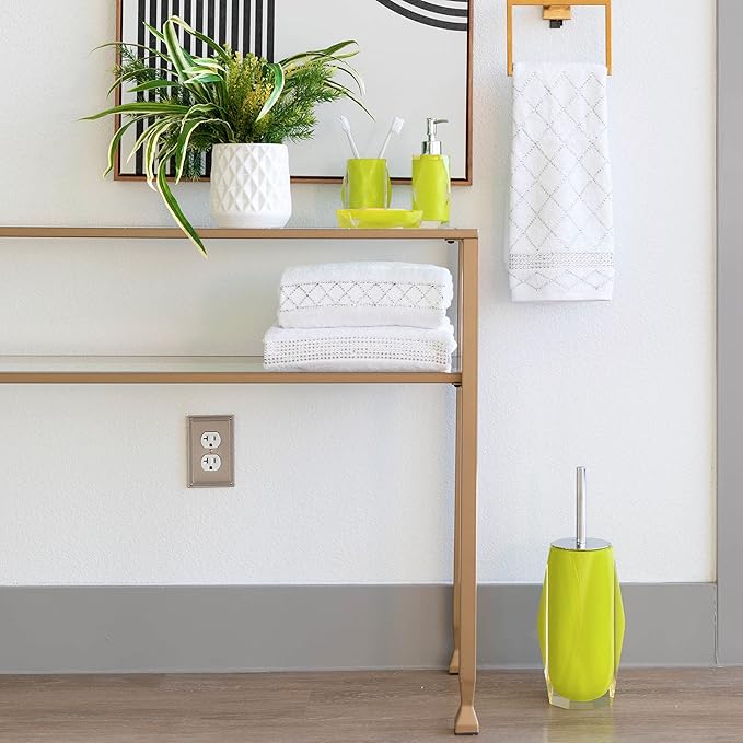 Faceted Toilet Brush, Durable Resin, Discreet Design, Stainless Steel Handle, for Stylish Bathroom Decor, Glitter, 4x16, Sold Individually