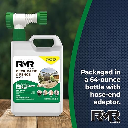 RMR Deck, Patio, & Fence Wash - Commercial-Grade Outdoor Stain Remover for Mold, Mildew, and Algae, 64 Ounce Bottle with Hose-End Adapter