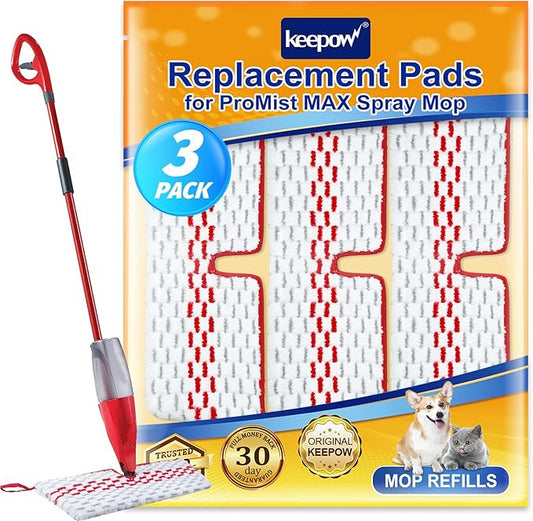 KEEPOW 3 Pack Washable Microfiber Spray Mop Pads Replacement Compatible with O-Cedar Promist MAX Spray Mop