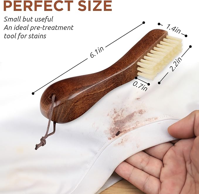 TAKAVU Stain Brush, Laundry Brush for Stain Removal, Natural Boar Bristle Cleaning Brush with Ergonomic Handle, Suitable for Delicate Fabrics Without Damage, Perfect Laundry, Shoes, Boots, Home