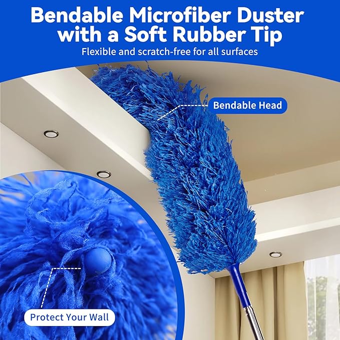 Dusters for Cleaning, Duster with Extension Pole 7 in 1 Kit, Ceiling Fan Cleaner Duster Cobweb Duster, Long Dusters for High Ceilings, Microfiber Dusters for Ceiling Fan, Blinds and Furniture
