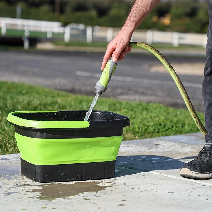 Grip Clean Collapsible Bucket - 5 Gallon Foldable Cleaning Bucket with Ribbed Bottom - Durable Car Wash Bucket for Household Chores, Camping, and Outdoor - Green