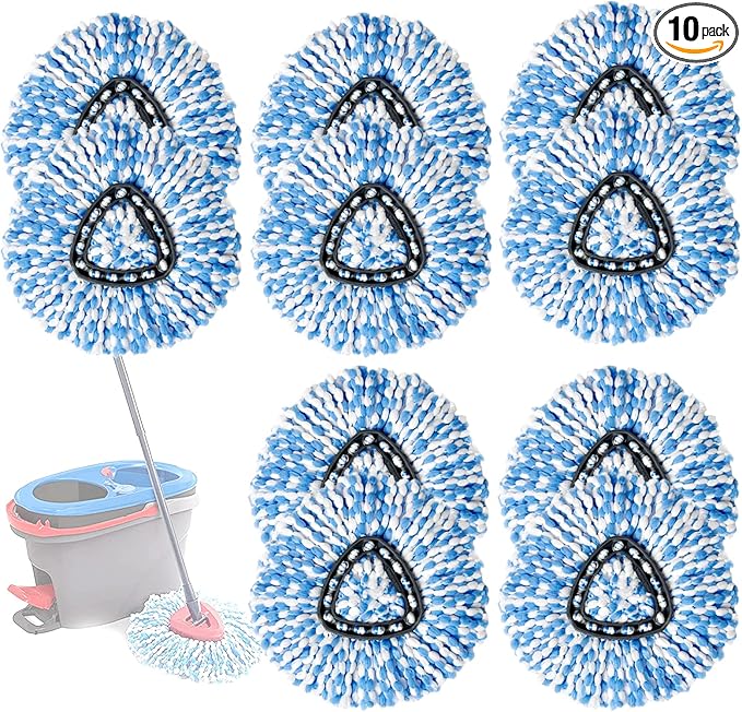 10 Pack Spin Mop Replacement Heads, Only Fit for RinseClean 2-Tank System, 100% Microfiber Spin Mop Refills,Spinning Mop Replace Head for Easy Wring Mop Floor Cleaning