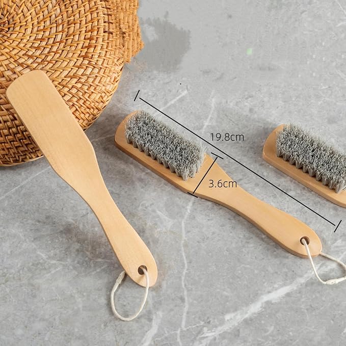 2PCS Wood Laundry Brush, Long Handle Clothing Stain Remover Scrubber, Soft Bristle for Scrubbing Out Tough on Delicate, Easy to Grip Hand Washing Clothes