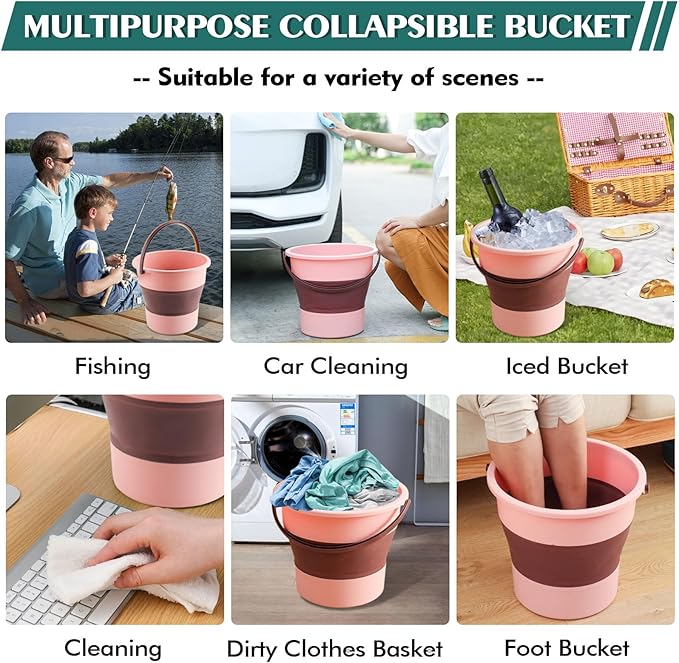 Collapsible Bucket 4.5 Gallon/17L Large Plastic Household Cleaning Mop Buckets Foldable Water Bucket for Car Wash Fishing Camping Beach (Pink-Large)