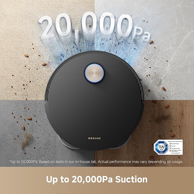 DREAME X50 Ultra Complete Robot Vacuum and Mop with Auto-Empty and Mop Self-Cleaning, 20,000Pa Suction, Obstacle Avoidance and 360° Navigation, Corner to Edge Deep Cleaning, Detangling Brush (Black)