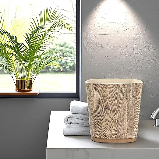 Hymmah Bathroom Trash Can 1.8 Gallon(7 Liter) Small Kitchen Garbage Can,Decor Wastebasket for Bedroom Office,Resin Hand-Carved