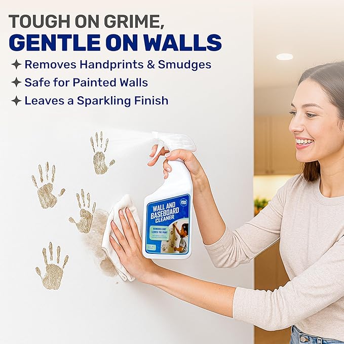 Wall & Baseboard Cleaner - Safe for Painted Walls & Trim | Eco-Friendly, No-Rinse, Kid & Pet-Safe | Anti-Resoil, Streak-Free Finish | Made in the USA | 32 oz Spray (1 Quart)