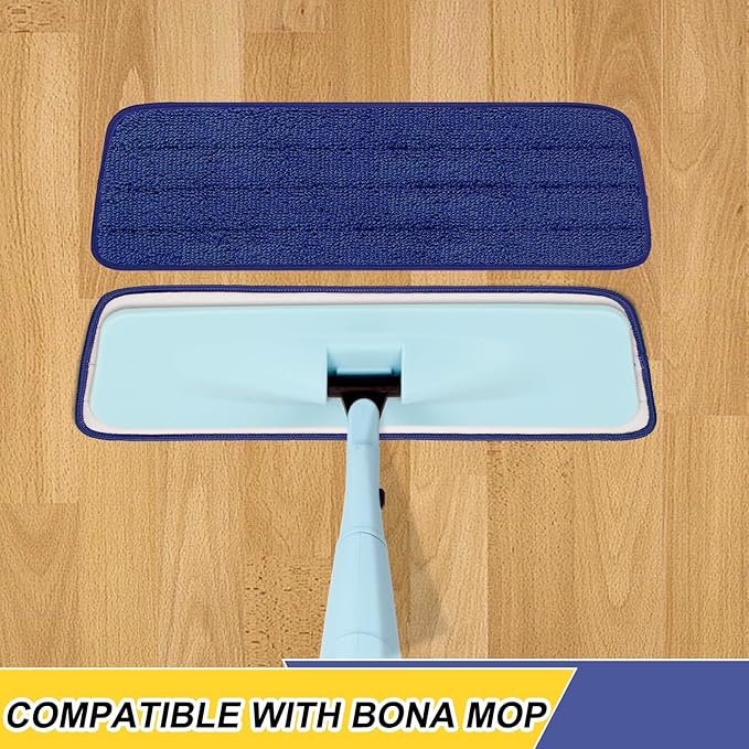 3 Pack 16.5 inch Reusable Mop Pads Microfiber Spray Mop Replacement Heads for Wet/Dry Mops Compatible with Bona Floor Care System (Darkblue )