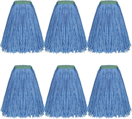 Matthew Cleaning 20oz 6Pack Cotton Floor Mop,Cotton Looped-Open String Heavy Duty String Refills, Universal Headband Blend,Mop Head Replacement for Home, Industrial and Commercial Use(Blue)