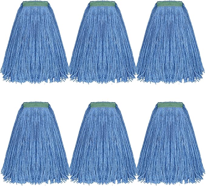 Matthew Cleaning 16oz 6Pack Cotton Floor Mop,Cotton Looped-Open String Heavy Duty String Mop Refills, Universal Headband Blend Mop,Mop Head Replacement for Home, Industrial and Commercial Use(Blue)