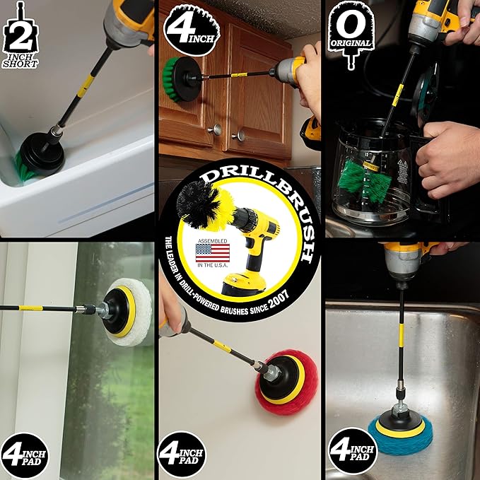 Household Cleaning Supplies - Power Scrubber Brush Set - Drill Brush Attachment Pads - Home Cleaning Brushes - Kitchen Cleaner Stove Brush - Counter Tile Kitchen Cleaner Pads - Kitchen Sink Brush