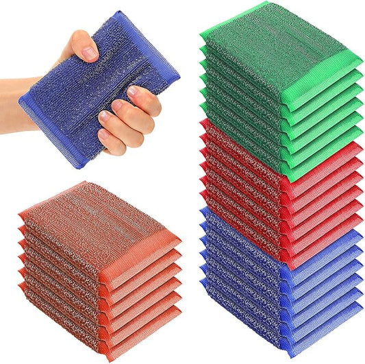 24 Pack Steel Scrub Sponges, Non-Scratch Metal Dish Scrubbers Heavy Duty Scouring Pads Kitchen Metal scrubbers for Pots Pans Cleaning Red Blue Green Yellow 4 Color