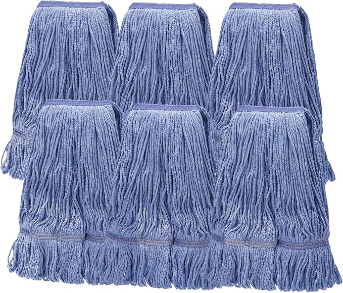 6 Pcs Heavy Duty Commercial Mop Relacement Heads,Wet Industrial Blue Cotton Looped End String Head Refills-General Cleaning Mop Heavy Duty Refill Head,Highly Absorbent,Blue String Cotton Mop Head
