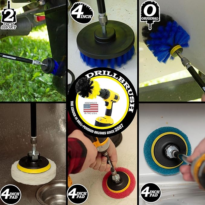Drillbrush Outdoor Carpet Cleaner - Drill Brush Power Scrubber - Boat Brush - Spa, Hot Tub, Cleaner Brushes - Pool Grout Cleaner - Bathroom Power Scrubbing Pads - Rotary Drill Brush Cordless Scrubber