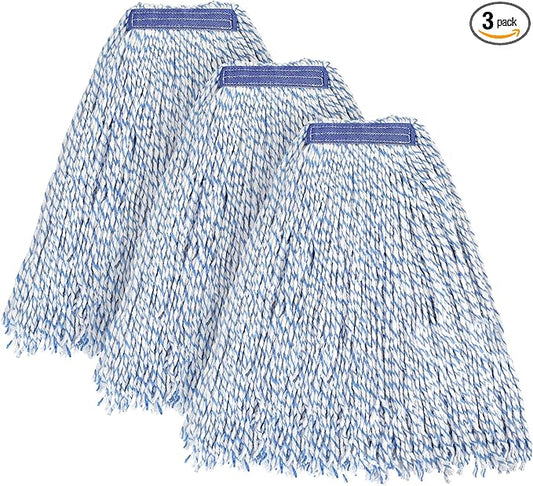 MATTHEW CLEANING Looped-Open Cotton Wet Mop 1.25'' Universal Headband Heavy Duty Commercial Mop Head Replacement for indoor and outdoor Use,Grease Stain Floor Cleaning String Mop Head Refill Pack of 3