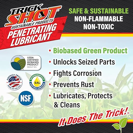 Penetrating Oil, Lubricant, and Degreaser | 6 Pack - 11 oz. Nitrogen Charged Spray Can | Eco-Friendly, Non-Flammable, NSF H1 Food Grade & Biodegradable | 3-in-1 Industrial Performance by Trick Shot