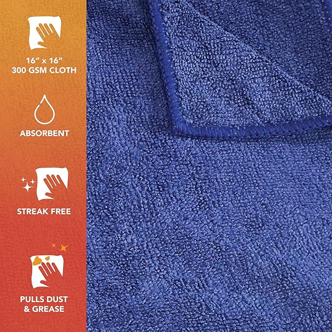 Arkwright Microfiber Cleaning Cloths - (Pack of 12) Large Lint & Streak-Free Drying Wash Towels, 300 GSM Super Absorbent & Quick Dry, Perfect Cleaner for Car, Glass, and Window, 16 x 16 in, Navy