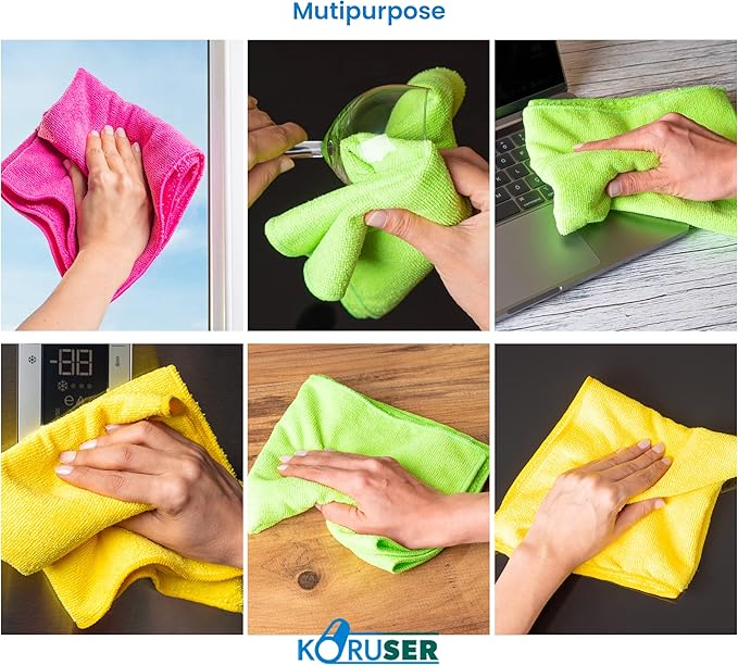 Microfiber Cleaning Cloths - Pack of 12 (16'' x 16'') - Reusable and Washable - All Purpose Towels for Multi Purpose Indoor/Outdoor Cleaning/Dusting/Polishing on Kitchen/Bathroom/Auto Surfaces