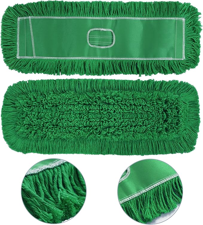 Matthew Cleaning 24'' Industrial Strength Cotton Dust Mop Refill Washable Replacement Heads for Residential & Commercial Use Fit Standard Dust Mop Frames, Hardwood,Concrete Floors Green 1 Pack