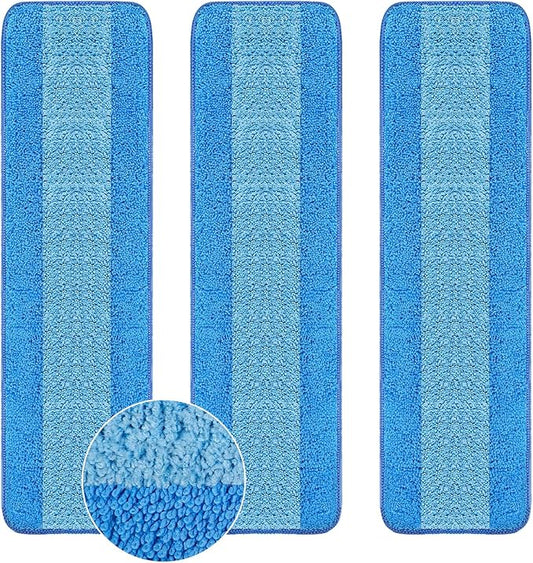 3 Pack Microfiber Cleaning Pads are Compatible with Bona Mop,18 Inch Replaceable Mop Pad Refill,Washable & Reusable Blue Microfiber Mop Pads for Hardwood and Hard-Surface Floors