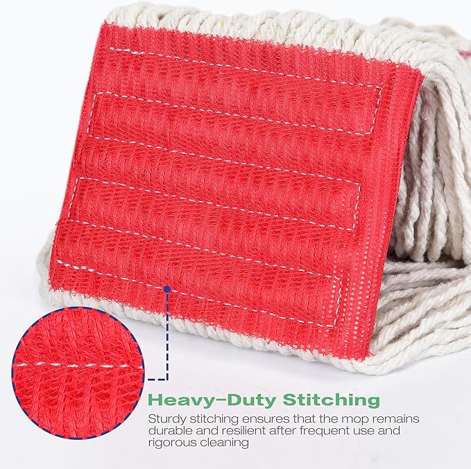 Matthew Cleaning Heavy Duty Mop Head Replacement, 5 Inch Wide Headband, Color Coded Looped End Cotton String Wet Mops for Floor Cleaning, Medium Size 18 oz, 4 Pack