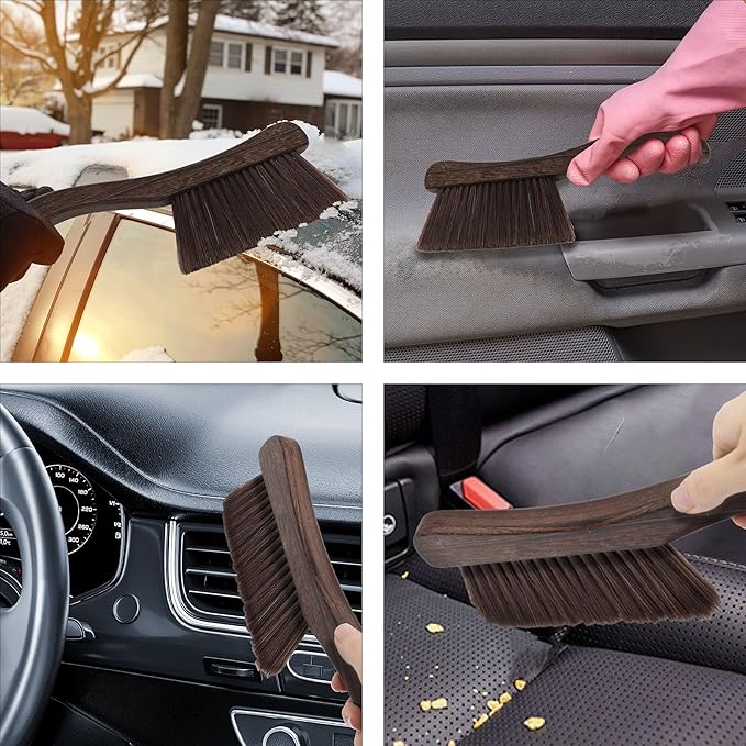 Hand Broom Dust Brush for Cleaning Dusting Soft Bristle Handheld Brushes for Car Interior Bed Bench Couch Counter Furniture Clothes Room Fireplace with Wood Handle