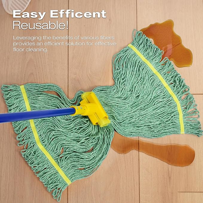 Matthew Cleaning Heavy Duty Mop Head Replacement, 5 Inch Wide Headband, Color Coded Looped End Cotton String Wet Mops for Floor Cleaning, Medium Size 18 oz, 4 Pack