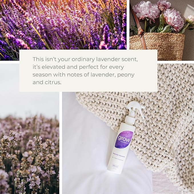 Grow Fragrance Scented Fabric and Room Air Freshener Spray - Certified Non-Toxic, 100% Plant-Based Essential Oils - 5 oz (Lavender Blossom 2-Pack)