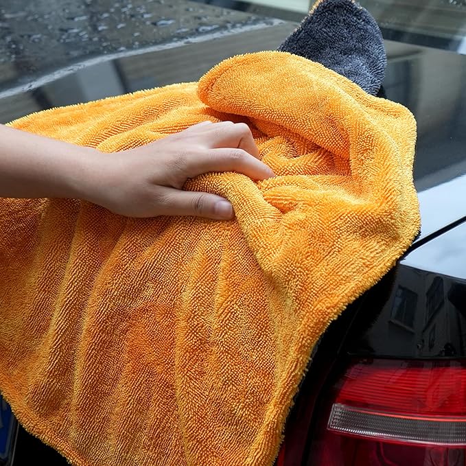 Greenfound Microfiber Towel for Cars, 1000GSM Car Drying Towel, Double Twist Pile & Edgeless Design, No Streaks, Scratches, or Water Spots, Soft and Absorbent, 18"×24", Yellow&Grey