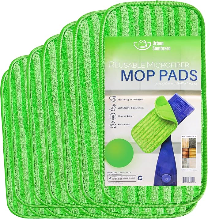 Reusable Mop Pads 6 Pack Compatible with Swiffer Wet Jet, 12-inch Refills for Microfiber Mop Refills Compatible Alternative for Swiffer Wet Pads for Household Cleaning Refills…