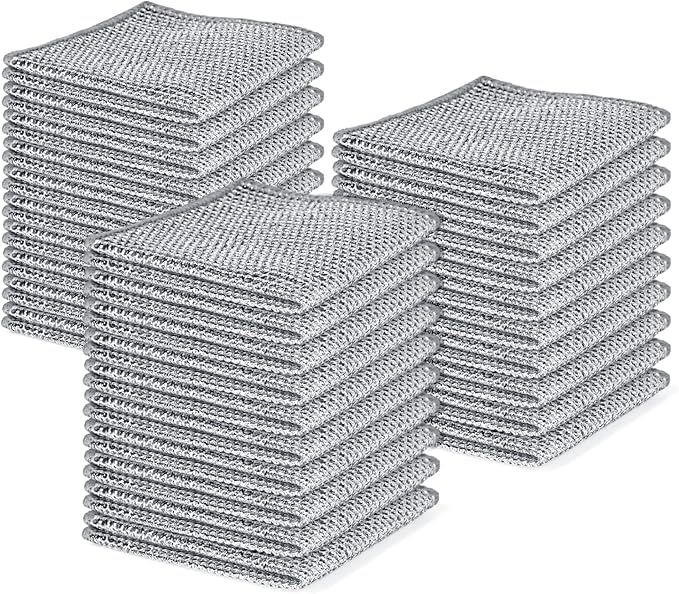 30pcs Set Non-Scratch Steel Wool Dishcloth - Multi-Use Kitchen Scrubbers, Durable Cleaning Pads for Wet & Dry Use White