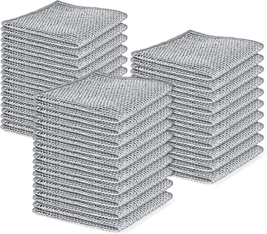 30pcs Set Non-Scratch Steel Wool Dishcloth - Multi-Use Kitchen Scrubbers, Durable Cleaning Pads for Wet & Dry Use White