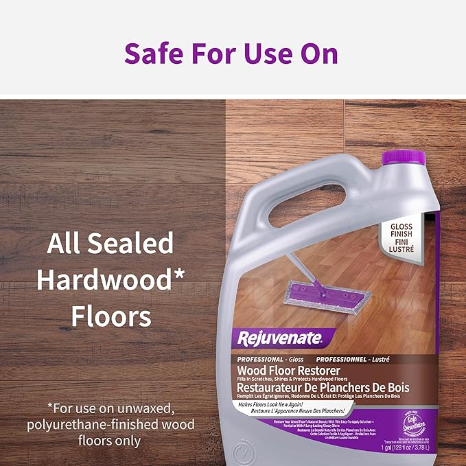 Rejuvenate Professional Wood Floor Restorer Fills Scratches, Shines And Protects Wood Flooring For A High Gloss Shine, 1 Gallon
