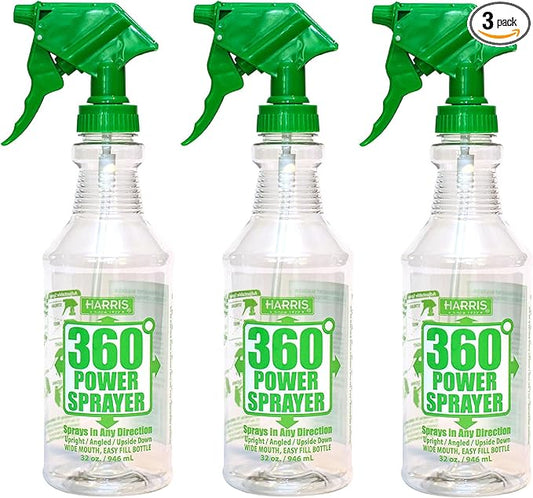HARRIS Professional Wide Mouth 32oz Empty Spray Bottles for Cleaning Solutions (3-Pack), All-Purpose with Clear Finish, Pressurized Sprayer, Adjustable Nozzle and Measurements