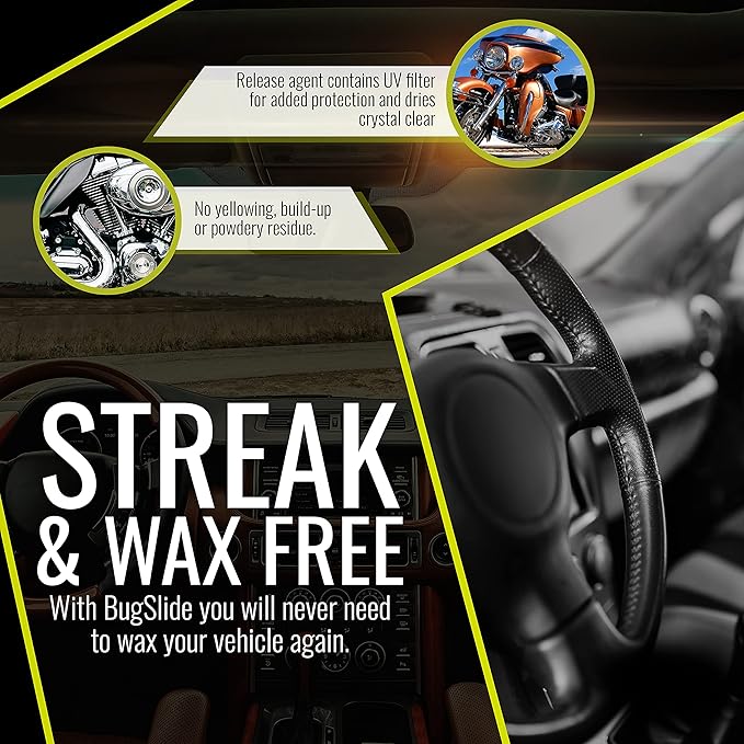 BugSlide 16 Oz Shop Kit Cleaner and Polisher with Microfiber Towel, Tree Sap Remover, Waterless Detailer for Removing Bugs Without Scratching, Shining and Degreasing All Surfaces