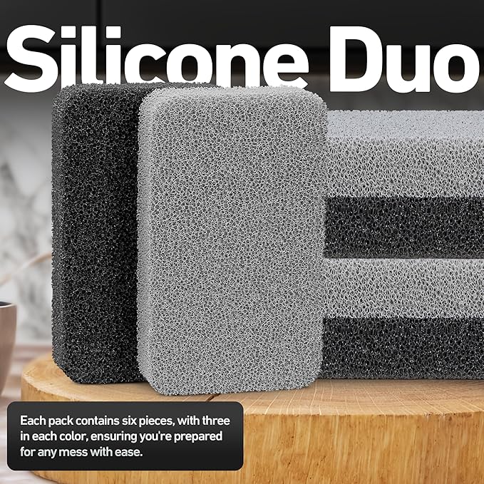Casanero 6-Pack Silicone Kitchen Scrubbing Sponges, Heavy-Duty, Non-Scratch Kitchen Sponges | Reusable, Odor-Free, Multipurpose Cleaning for Kitchen, Bathroom, Dishes, Non-Stick Cookware, Countertops