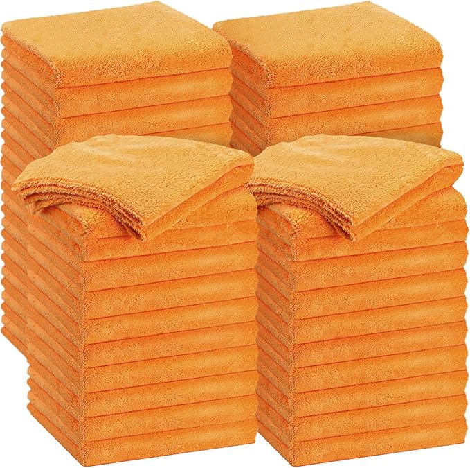 Shimeyao 30 Pcs Edgeless Microfiber Plush Towels for Cars Detailing Drying Wash Polishing Absorbent Cleaning Cloths, 500 GSM, 16 x 16 Inch(16 x 16 Inch,Orange,30 Pcs)