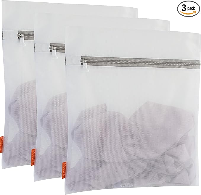 Polecasa 3Pcs 16 x 20 Inches Extra Durable Fine Mesh Laundry Bags with Sturdy Zipper for Delicates, Protect Clothes in Washing Machine, Laundry Room Essentials for College, Dorm (3 Large)