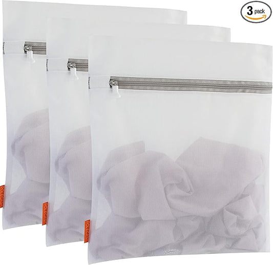Polecasa 3Pcs 16 x 20 Inches Extra Durable Fine Mesh Laundry Bags with Sturdy Zipper for Delicates, Protect Clothes in Washing Machine, Laundry Room Essentials for College, Dorm (3 Large)