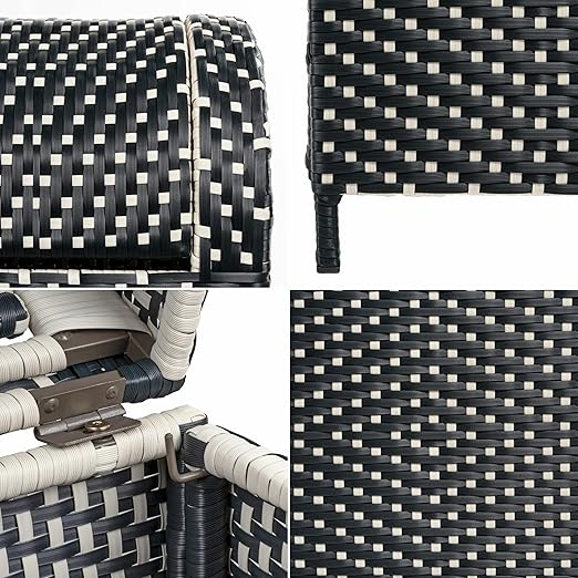 happimess HPM1202E Darla 31.39-Gallon All-Weather Wicker/Metal Swing Top Hideaway Outdoor Trash Can, Dark Navy/White, Classic, Coastal, Casual Wastebin for Backyard, Patio, Porch, Kitchen