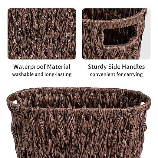 GRANNY SAYS Wicker Waste Basket, Waterproof Bathroom Trash Can, Bedroom Can, Durable Wastebasket with Handles, 19 Liters/5 Gallons