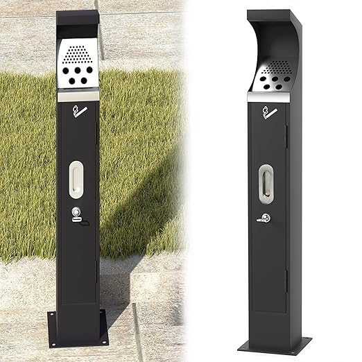 Commercial Trash Receptacle with Lock, Steel Trash Can with Removable Inner Bucket, Standing Garbage Bin for Hotel, Park, Restaurant, Office, Street