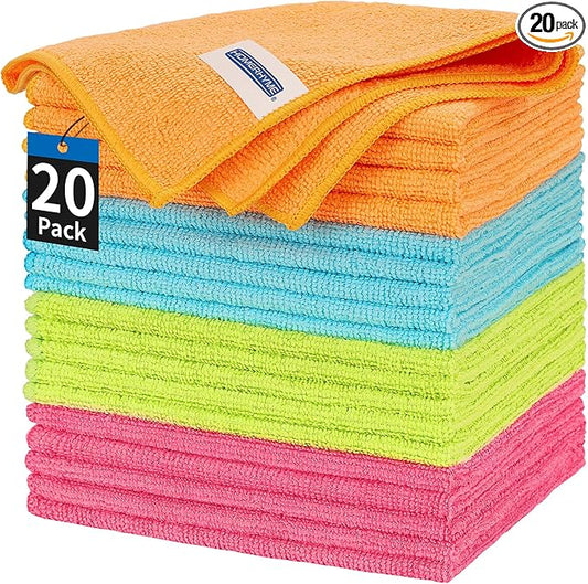 HOMERHYME Microfiber Cleaning Cloth, 20 Pack Cleaning Rags, 12" x 12" Lint Free Shop Towels, Washable Reusable Microfiber Towels for Cars Kitchen Automotive House Office