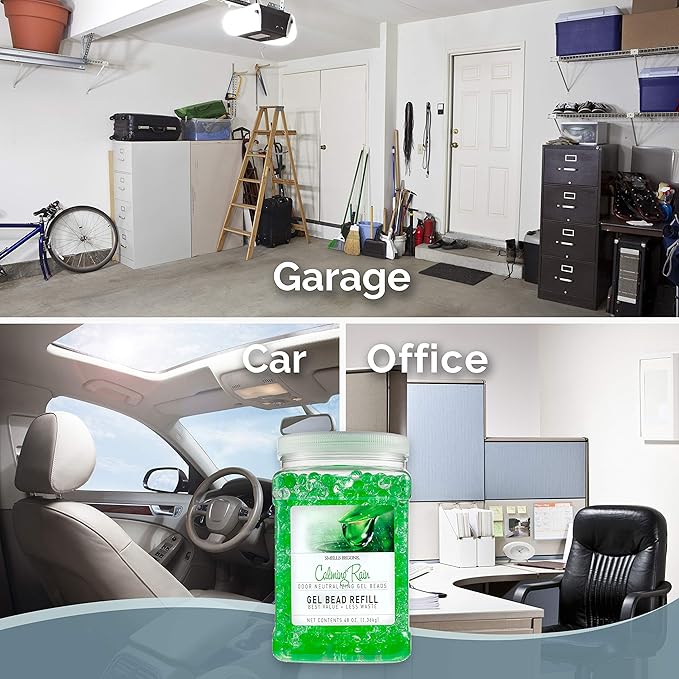 SMELLS BEGONE Odor Eliminator Gel Bead Value Pack - 72 oz - Air Freshener Eliminates Odors in Bathrooms, Pet Areas, Boats, RVs & Cars - Made with Essential Oils - Calming Rain Scent