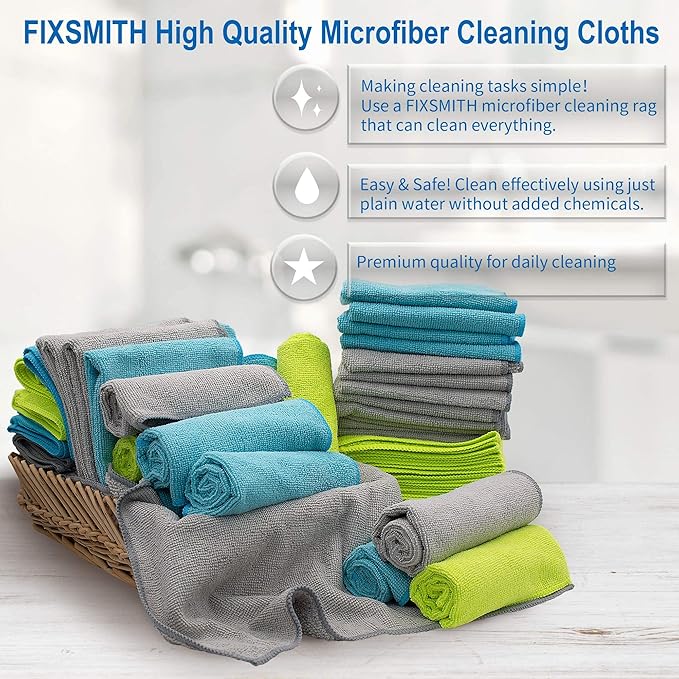 FIXSMITH Microfiber Cleaning Cloth - Pack of 50, Microfiber Towels for Cars 16 x 12 in, Highly Absorbent Cleaning Rags, Lint-Free, Streak-Free Cleaning Cloths for Car Kitchen Home Office