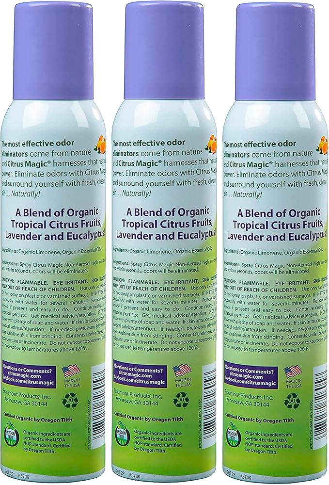 Citrus Magic Organic Natural Odor Eliminating Air Freshener Spray, Lavender Eucalyptus, 3-Ounce, Pack of 3
