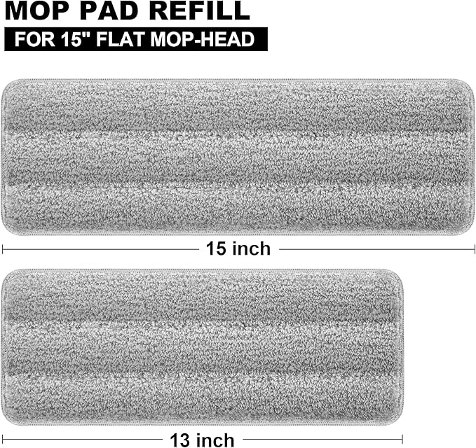 JOYMOOP Flat Mop Pads, Microfiber Mop Cleaning Pads, Washable Pads, Pads Replacement Flat Mop or Mop Bucket Set, Pack of 4 Refills 15inch - Grey and Stripe
