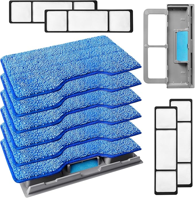 KEEPOW Reusable Mop Replacement Pads Compatible with Shark Vac Mop VM252 VM200 VC205 VM250 VM190 VM200P12, Vacuum Mop Pads Refills for Hardwood Floor with Upgraded Dirt Chamber, Blue, 6+4+2 Pack